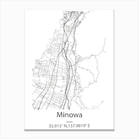 Minowa,Japan Minimalist Map Canvas Print