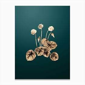 Gold Botanical Shore Cyclamen Flower on Dark Teal n.3654 Canvas Print