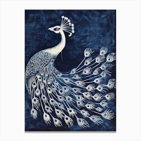 Linework Peacock Feathers Navy Blue Canvas Print