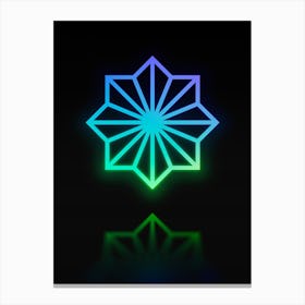 Neon Blue and Green Abstract Geometric Glyph on Black n.0009 Canvas Print