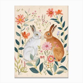Folksy Floral Animal Drawing Rabbit 4 Canvas Print