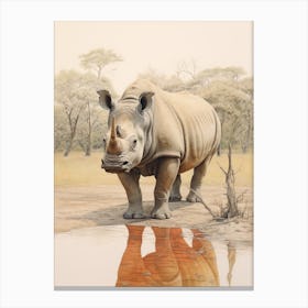 Rhino Standing In Front Of The Waterhole Canvas Print