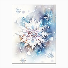 Winter Snowflake Pattern, Snowflakes, Storybook Watercolours 4 Canvas Print