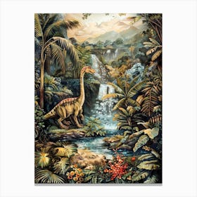 Dinosaur By A Waterfall Landscape Painting 3 Canvas Print
