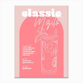 Vintage Retro Inspired Classic Mojito Recipe Pink And Dark Pink Canvas Print