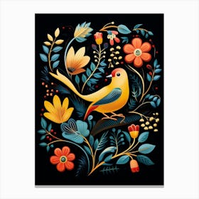 Folk Bird Illustration American Goldfinch 1 Canvas Print