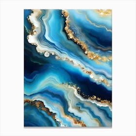 Blue And Gold Agate Painting Canvas Print