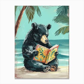 American Black Bear Reading Storybook Illustration 1 Canvas Print