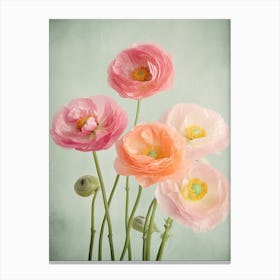 Ranunculus Flowers Acrylic Painting In Pastel Colours 2 Canvas Print