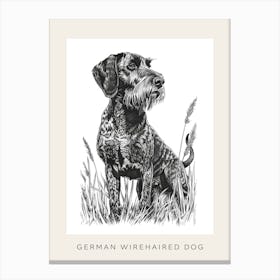 German Wirehaired Dog Line Sketch 1 Poster Canvas Print