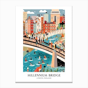 Millennium Bridge, London, England, Colourful Travel Poster Canvas Print
