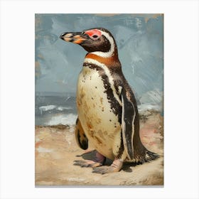 Galapagos Penguin Bleaker Island Colour Block Painting 2 Canvas Print