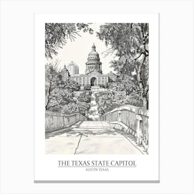 The Texas State Capitol Austin Texas Black And White Drawing 3 Poster Canvas Print