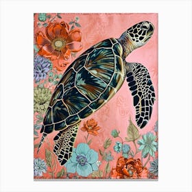 Floral Animal Painting Sea Turtle 2 Canvas Print