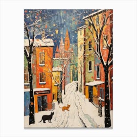 Cat In The Streets Of Budapest   Hungary With Snow 2 Canvas Print