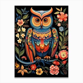 Folk Bird Illustration Great Horned Owl 3 Canvas Print