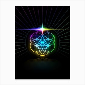 Neon Geometric Glyph in Candy Blue and Pink with Rainbow Sparkle on Black n.0452 Canvas Print