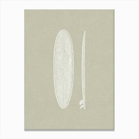 Vintage Surfboard Silhouette On Taupe Linen Texture Canvas Print