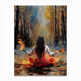 Fire Element Witchy Art Print - Witchcraft Wicca Pagan Oil Painting Cottagecore Witchcore Goblincore Fiery Forest Women Empowerment Lady of Fire Summoning Canvas Print