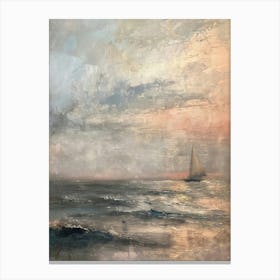 Vintage Seascape Painting, Antique Ocean Print, Ocean Sunset Horizon Oil Painting, Rustic Cloud Art, Ocean Waves Neutral Beach Art Canvas Print