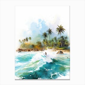Surfing In A Wave On Anse Lazio, Praslin Seychelles 1 Canvas Print