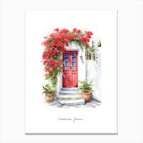 Santorini, Greece   Mediterranean Doors Watercolour Painting 7 Poster Canvas Print