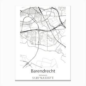 Barendrecht,Netherlands Minimalist Map Canvas Print