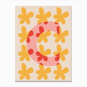 Alphabet Flower Letter C Print - Pink, Yellow, Red Canvas Print
