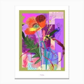 Poppy 4 Neon Flower Collage Poster Canvas Print