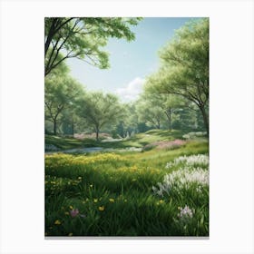 A Peak Into A Vibrant And Lush Park The Vivid Greens Of Spring Foliage Captured In A Soft Blur Add Canvas Print