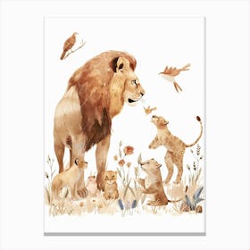 African Lion Interaction With Other Wildlife Clipart 3 Canvas Print