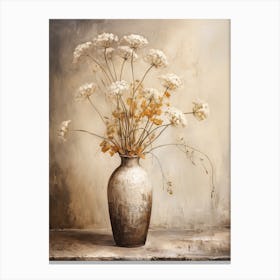 Queen Anne S Lace, Autumn Fall Flowers Sitting In A White Vase, Farmhouse Style 1 Canvas Print