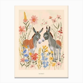 Folksy Floral Animal Drawing Donkey 3 Poster Canvas Print