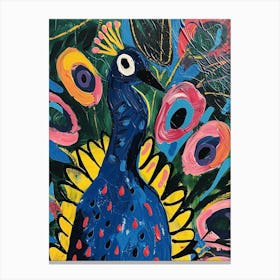Peacock & Feathers Colourful Portrait 4 Canvas Print