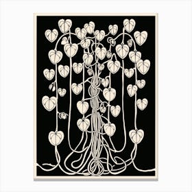 B&W Plant Illustration String Of Hearts Canvas Print