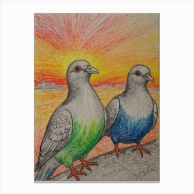 Pigeons At Sunset Canvas Print