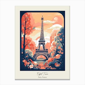 Eiffel Tower   Paris, France   Cute Botanical Illustration Travel 2 Poster Canvas Print