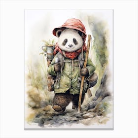 Panda Art Hiking Watercolour 3 Canvas Print