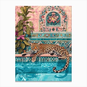 Leopard In The Pool 2 Canvas Print