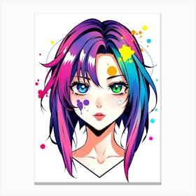 Anime Girl With Colorful Hair Canvas Print