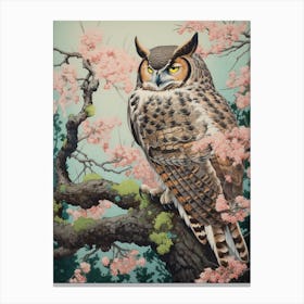 Ohara Koson Inspired Bird Painting Great Horned Owl 2 Canvas Print