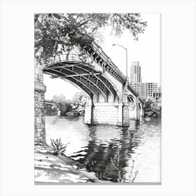 Congress Avenue Bridge Austin Texas Black And White Drawing 4 Canvas Print