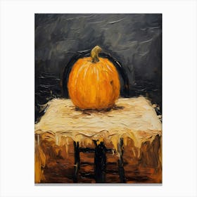 Pumpkin On Table Canvas Print