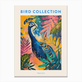 Colourful Tropical Peacock Painting 2 Poster Canvas Print