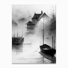 Black And White Village Painting Canvas Print