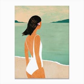 Woman on the Beach | Vacation Travel | Sea Ocean Summer Coastal Landscape | Female Body Canvas Print