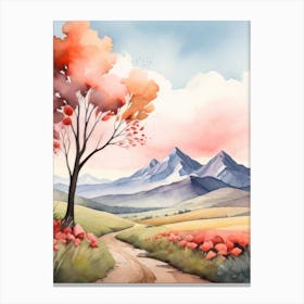 Tranquil Mountains In Minimalist Watercolor Vertical Composition 51 Canvas Print