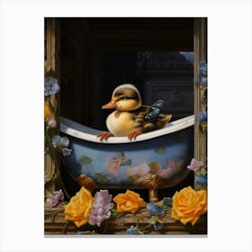 Duckling In The Bath Floral Painting 4 Canvas Print