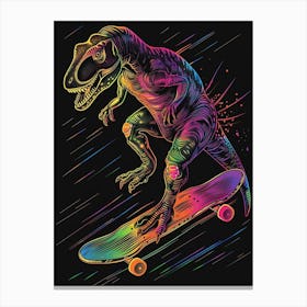 Neon Dinosaur Line Illustration On A Skateboard 3 Canvas Print