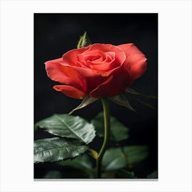 Red Rose On Black Background 10 Canvas Print